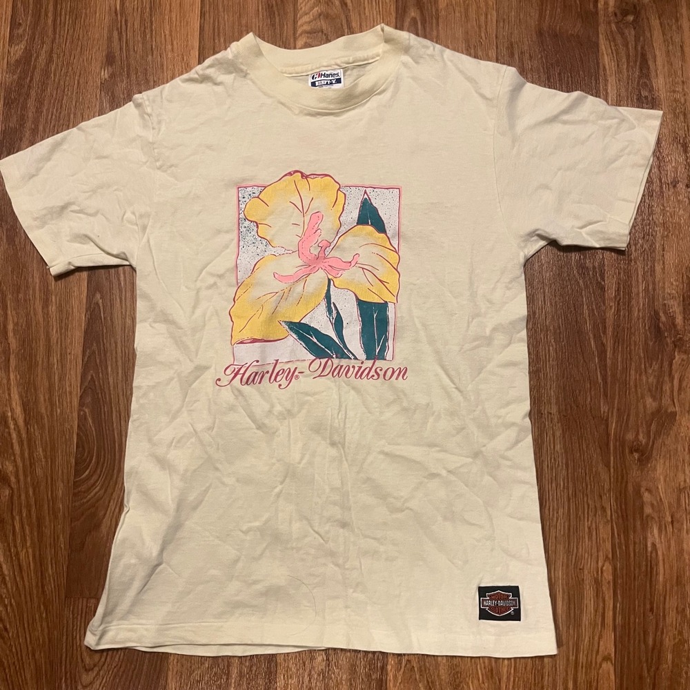 Vintage 80s Harley Davidson Shirt Women‎ Medium Asheville NC Floral Graphic